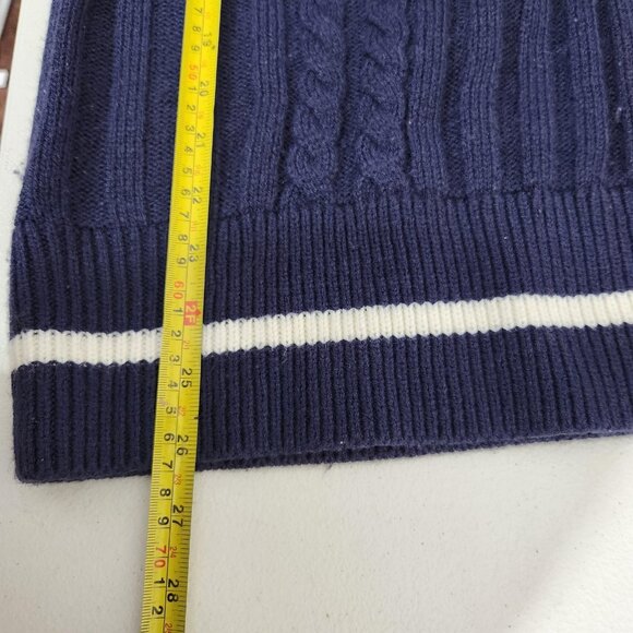 H&M Divided Sweater Vest Womens XL Navy Blue Cable Knit V-Neck Varsity A Patch - Picture 8 of 12